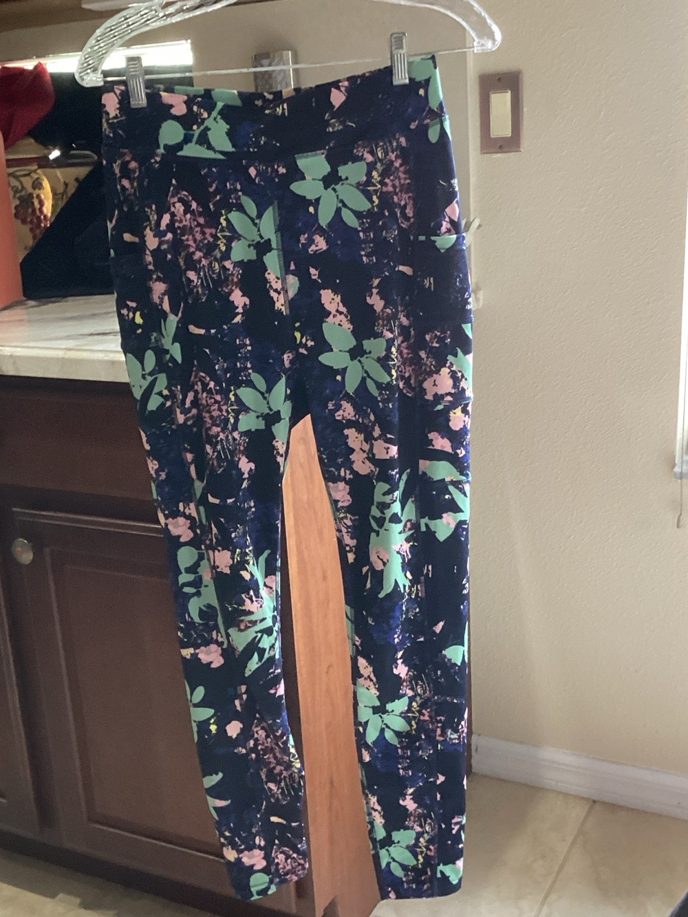 POP Fit Navy Leggings with Mint Green and Light Pink Floral Print